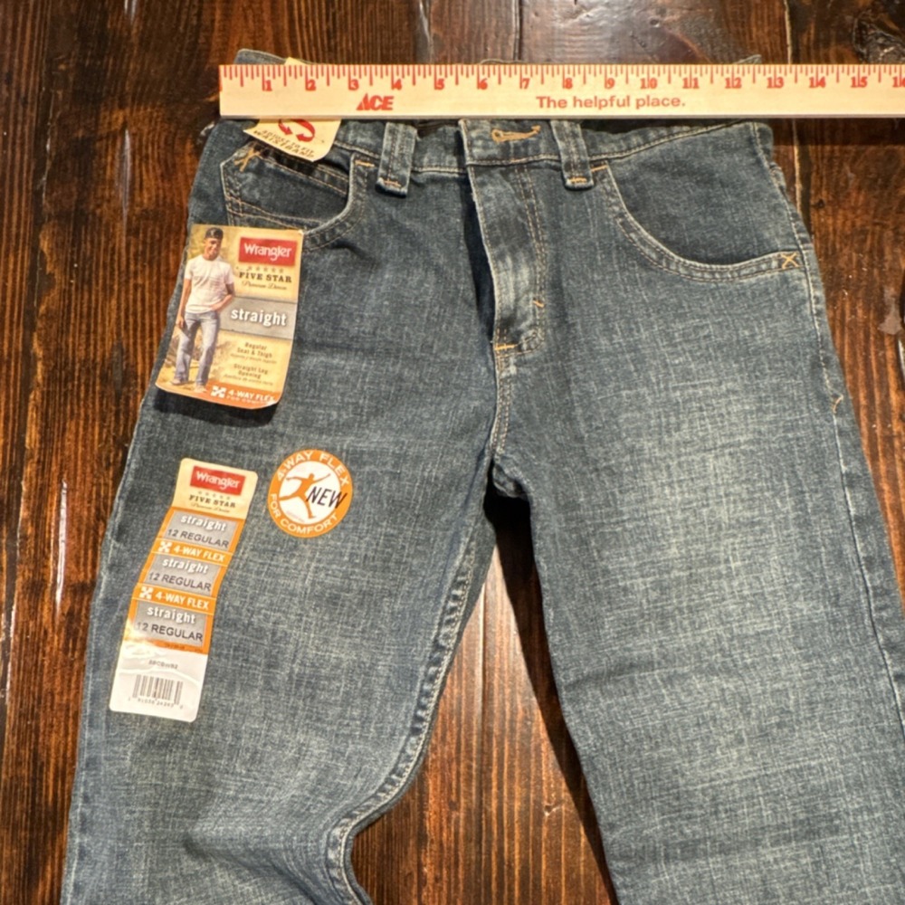 Wrangler Five Star Boys Straight Jeans 12 Regular Denim 4-Way Flex Waist